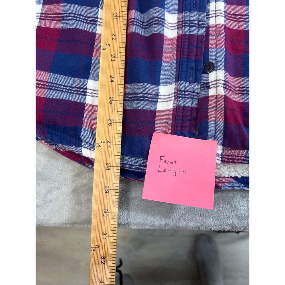 Boston Traders Mens Sherpa Lined Plaid Flannel Hooded Shirt Jacket Red Blue L - Picture 11 of 14